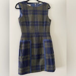 Elegant Plaid Mini Dress - Blue and Gray